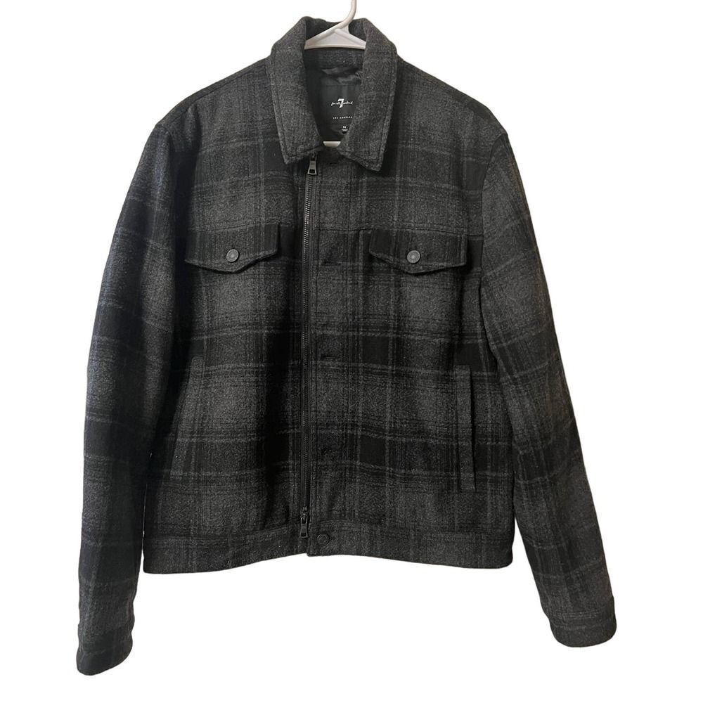 Seven For All Mankind Men's Wool Blend Black & Gray Plaid Trucker Jacket Medium